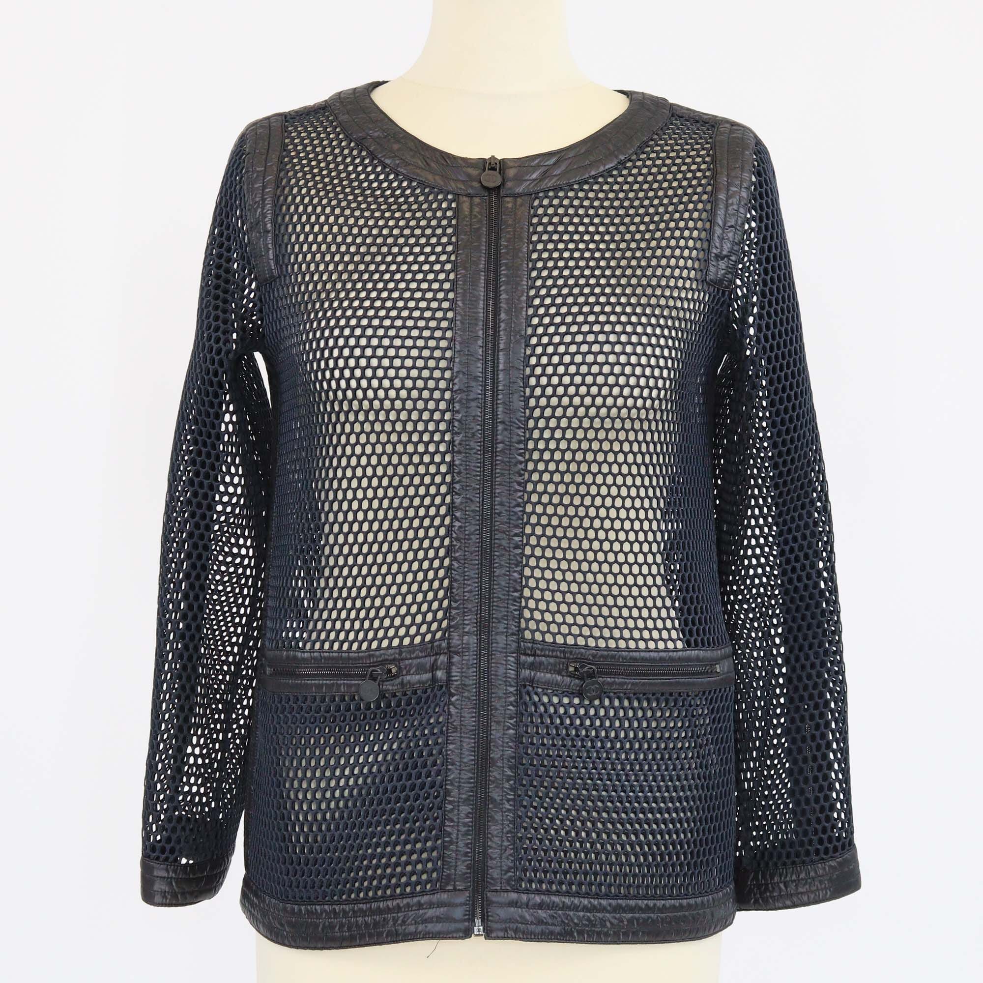 Chanel Navy Blue/Black Perforated Sheer Mesh Blazer Womens Chanel 