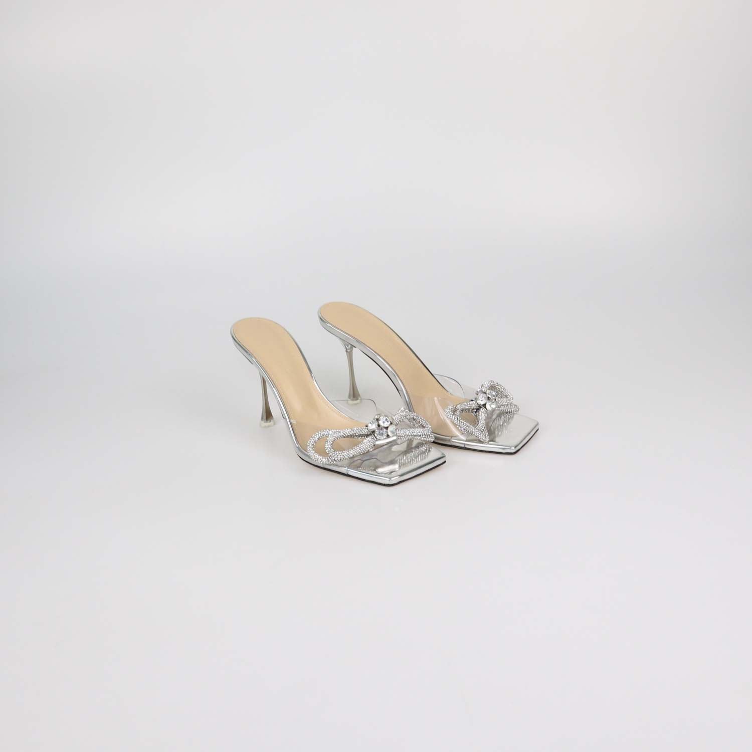 Mach & Mach Silver/Clear PVC Crystal Embellished Slide Sandals