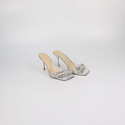 Mach & Mach Silver/Clear PVC Crystal Embellished Slide Sandals