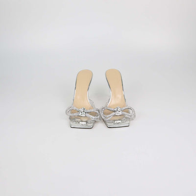 Mach & Mach Silver/Clear PVC Crystal Embellished Slide Sandals