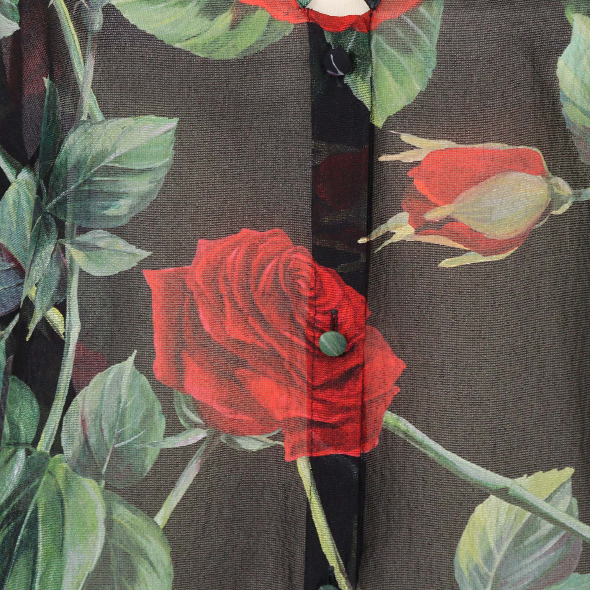 Dolce & Gabbana Black Rose Print Long Sleeve Sheer Blouse