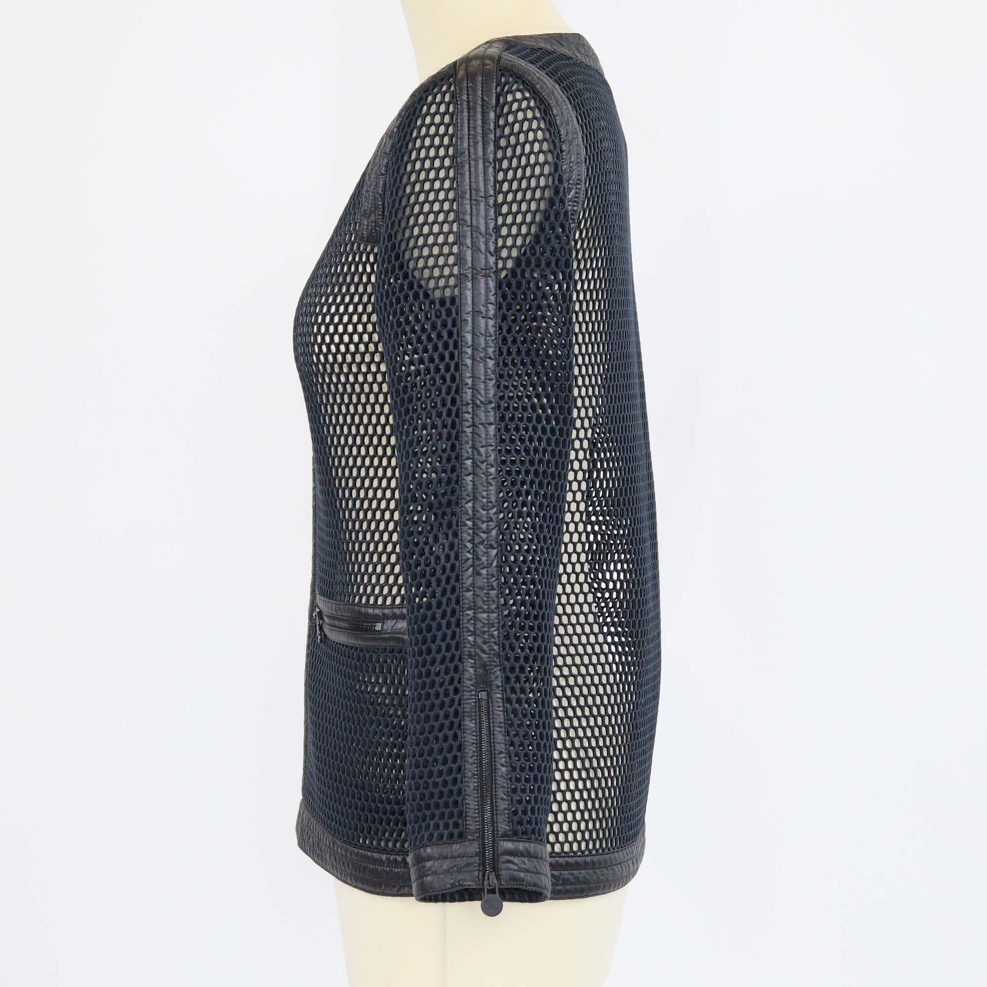 Chanel Navy Blue/Black Perforated Sheer Mesh Blazer Womens Chanel 