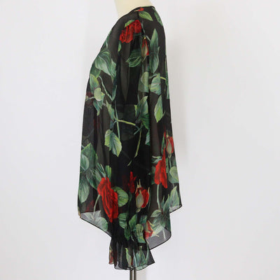 Dolce & Gabbana Black Rose Print Long Sleeve Sheer Blouse
