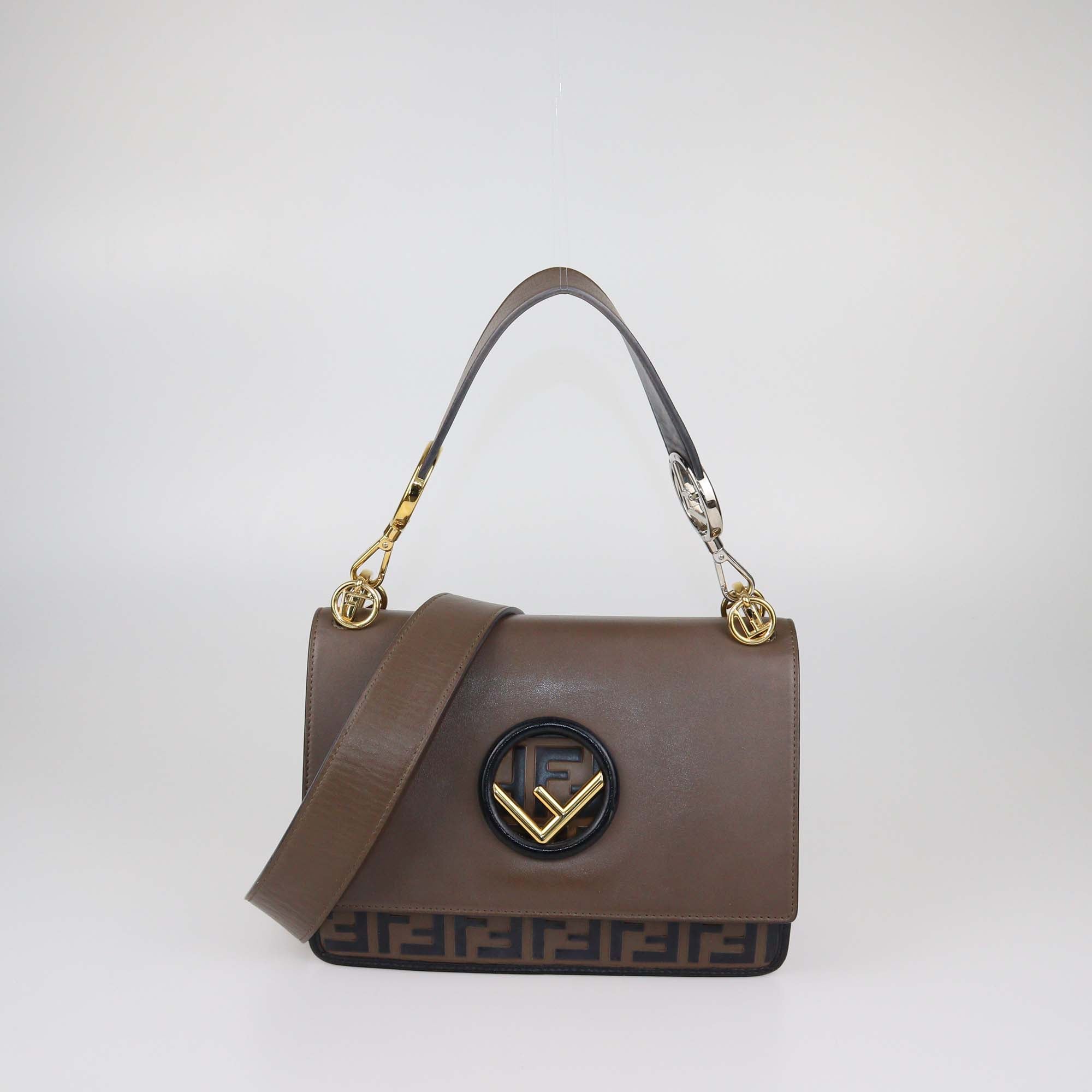 Fendi Beige/Black FF Leather Kan I F Logo Shoulder Bag
