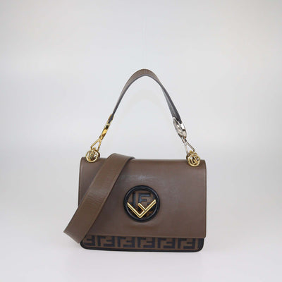Fendi Beige/Black FF Leather Kan I F Logo Shoulder Bag