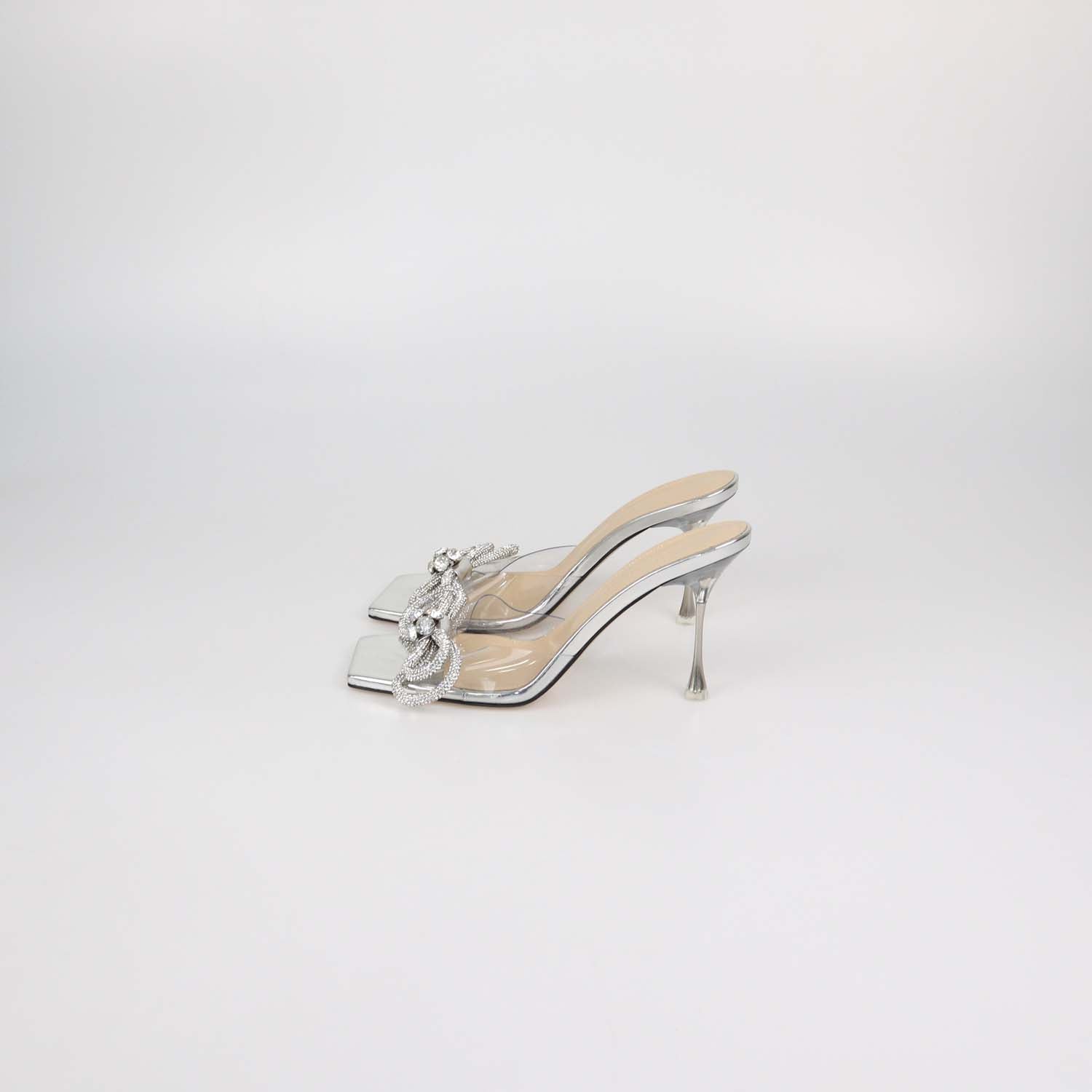 Mach & Mach Silver/Clear PVC Crystal Embellished Slide Sandals