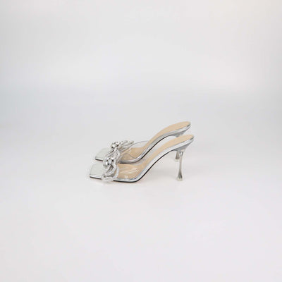 Mach & Mach Silver/Clear PVC Crystal Embellished Slide Sandals