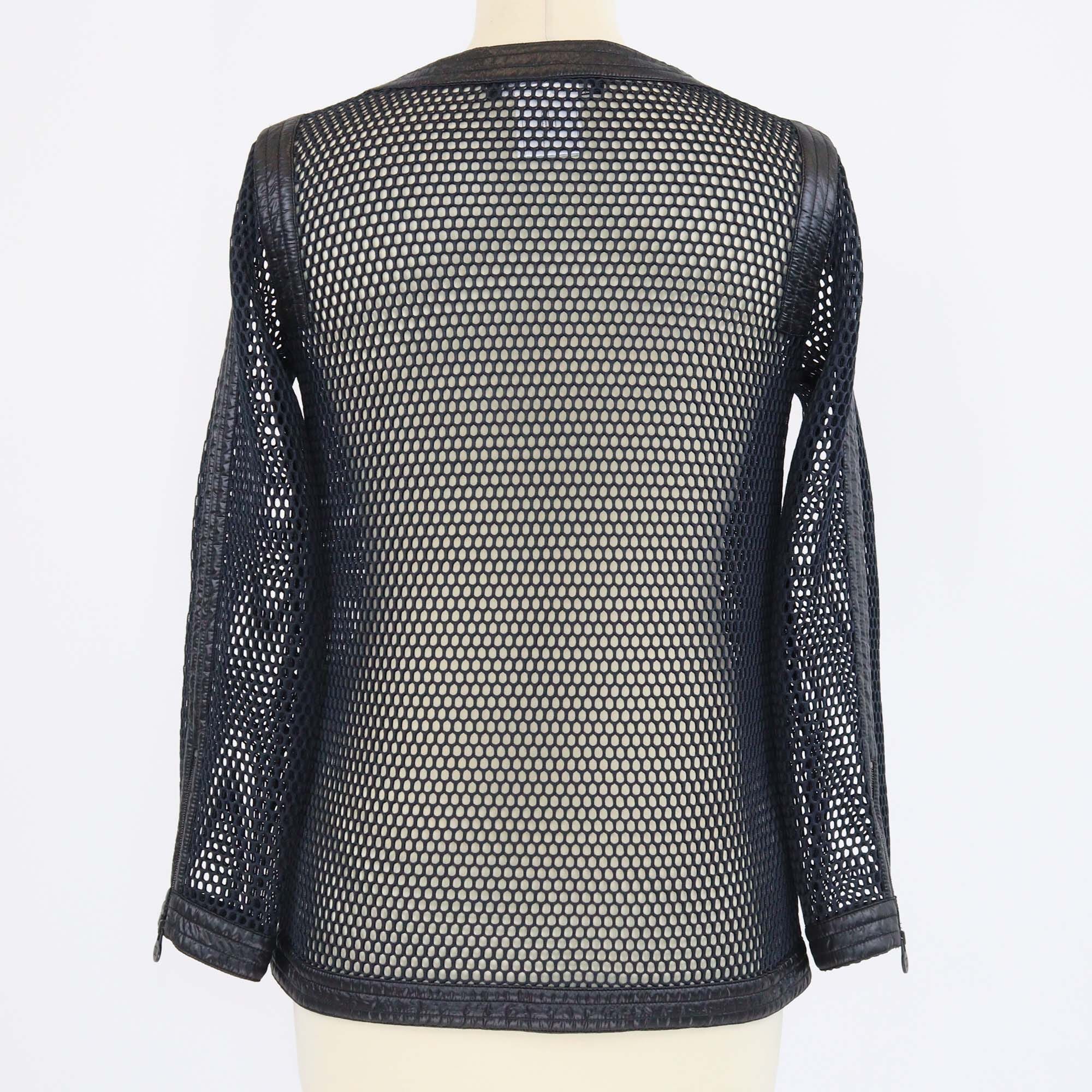 Chanel Navy Blue/Black Perforated Sheer Mesh Blazer Womens Chanel 