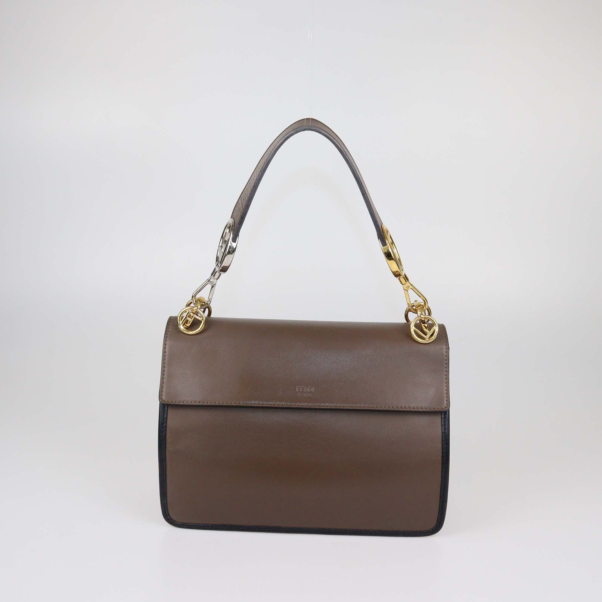 Fendi Beige/Black FF Leather Kan I F Logo Shoulder Bag