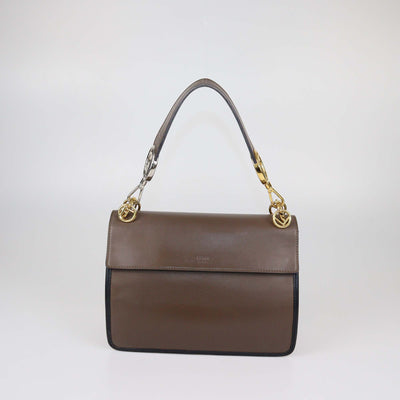 Fendi Beige/Black FF Leather Kan I F Logo Shoulder Bag