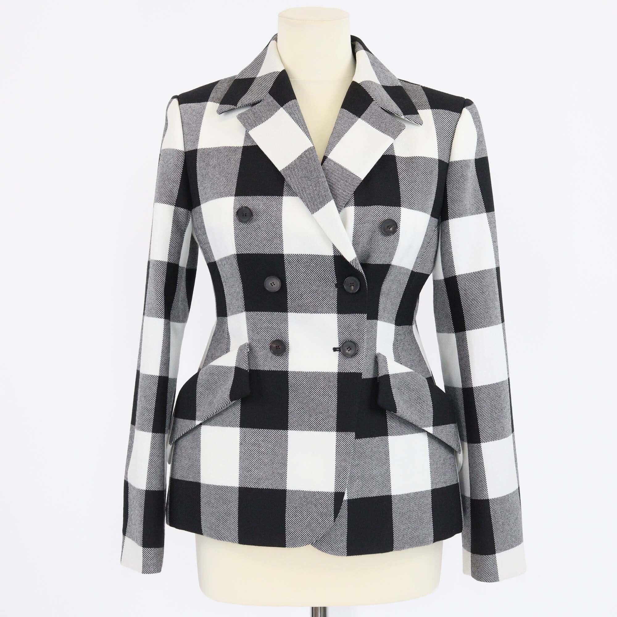 Christian Dior Black/White Checkered Double Breasted Blazer Womens Christian Dior 