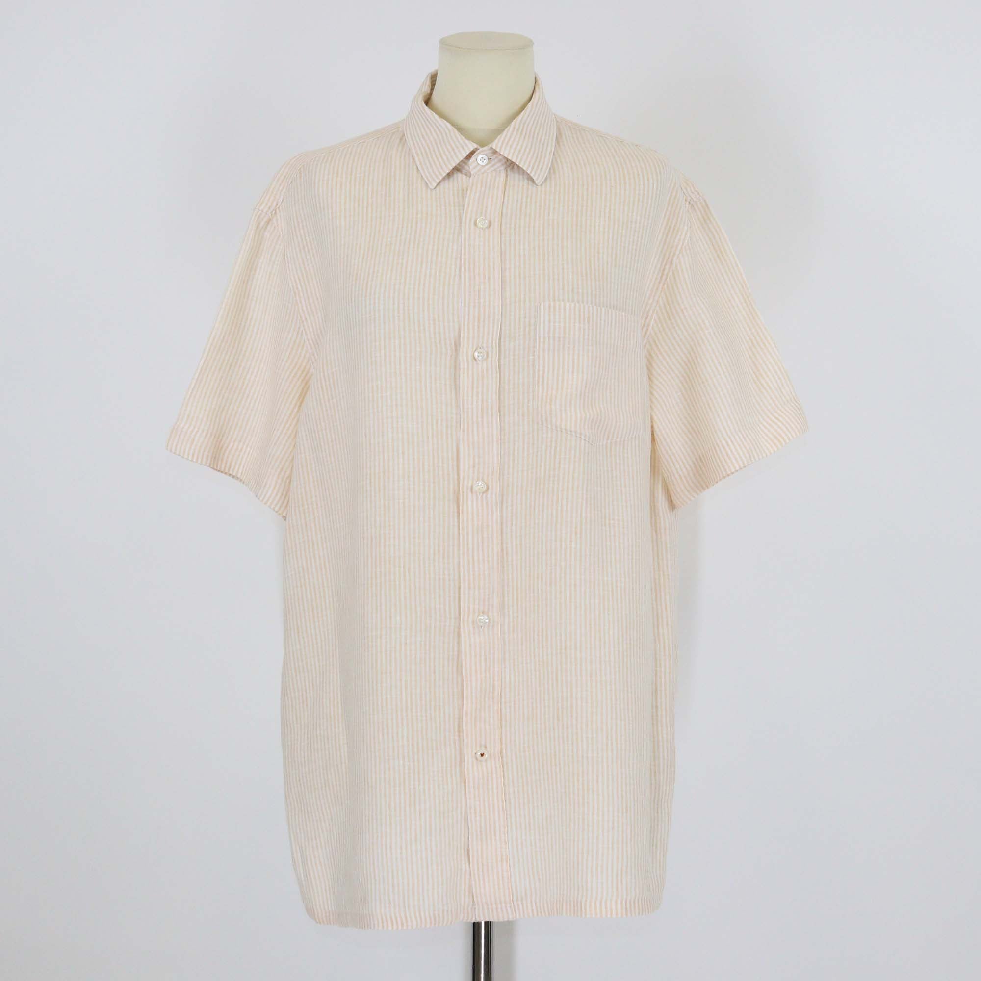 Loro Piana Coral Orange Stripe Linen Short Sleeve Shirt