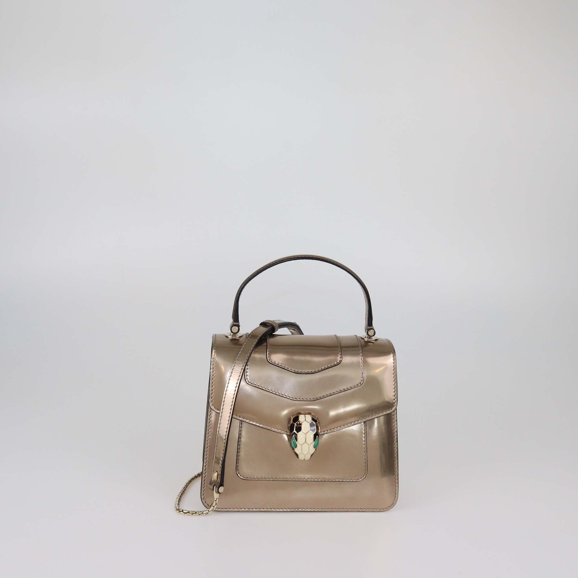 Bvlgari Bronze Patent Leather Small Serpenti Forever Top Handle Bag
