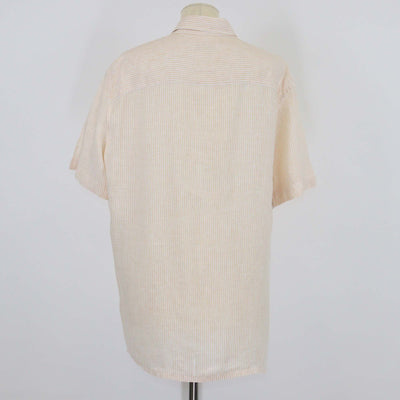 Loro Piana Coral Orange Stripe Linen Short Sleeve Shirt