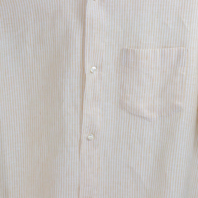 Loro Piana Coral Orange Stripe Linen Short Sleeve Shirt