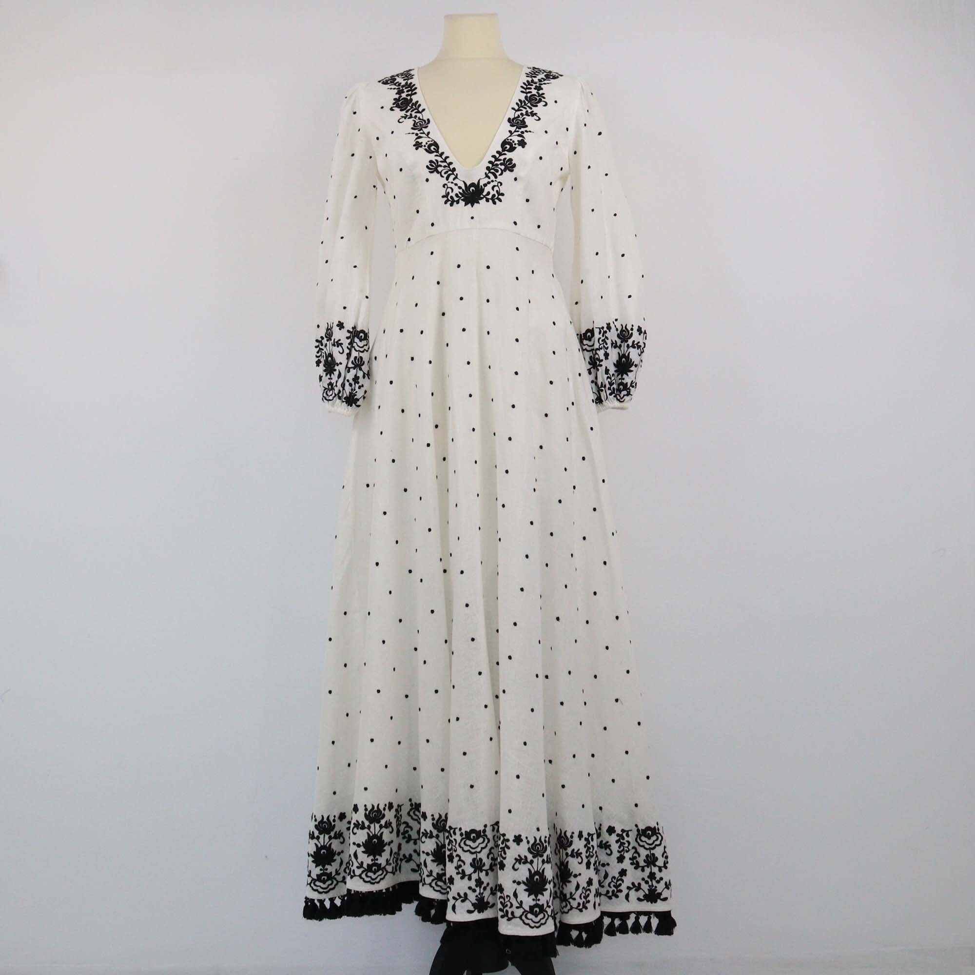 Zimmermann White/Black Polka Dots Tassel Detail Maxi Dress Womens Zimmermann 