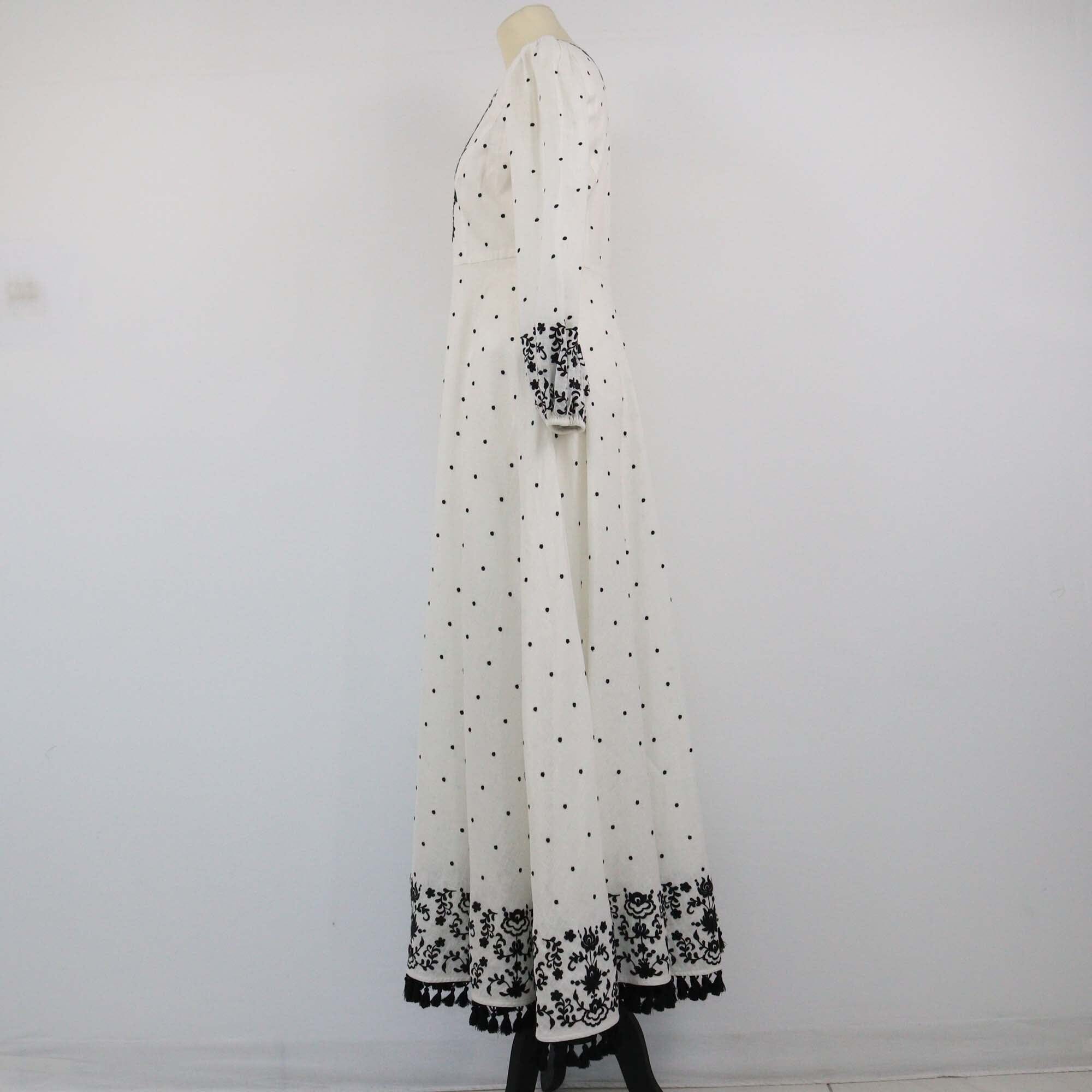 Zimmermann White/Black Polka Dots Tassel Detail Maxi Dress Womens Zimmermann 