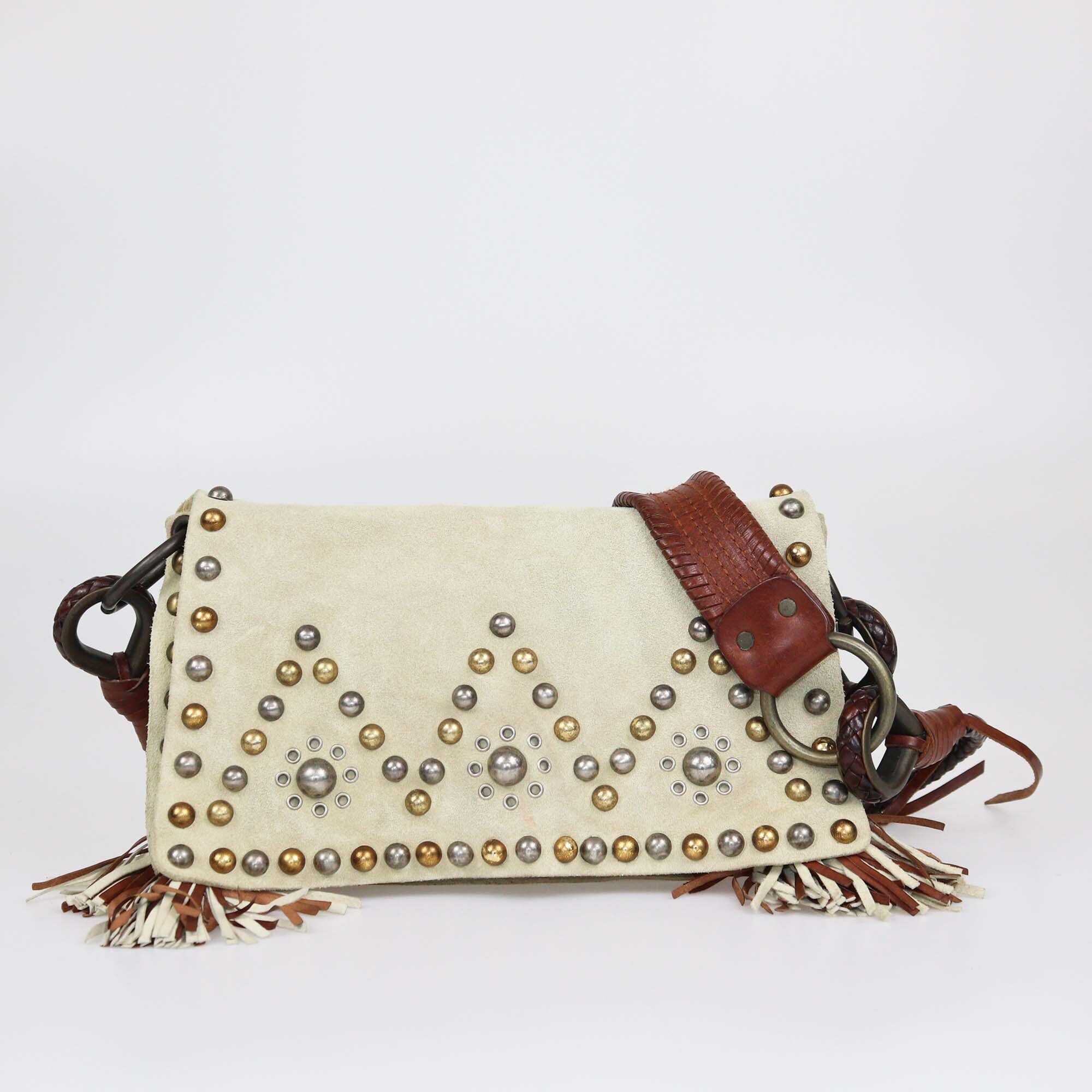 Dolce & Gabbana Beige Tassel Studded Crossbody Bag Womens Dolce & Gabbana 