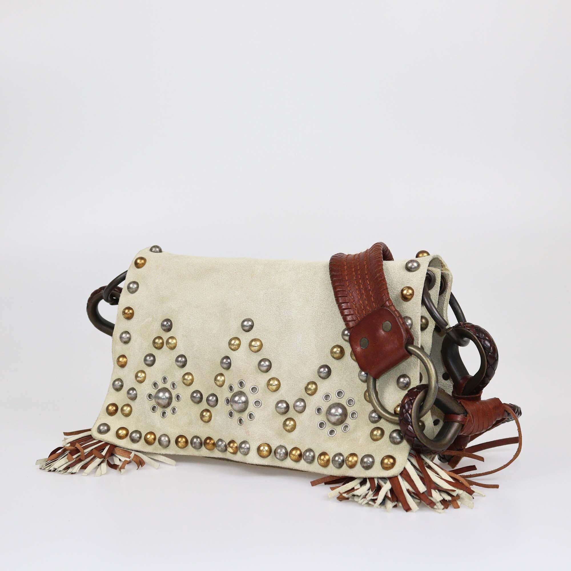 Dolce & Gabbana Beige Tassel Studded Crossbody Bag Womens Dolce & Gabbana 