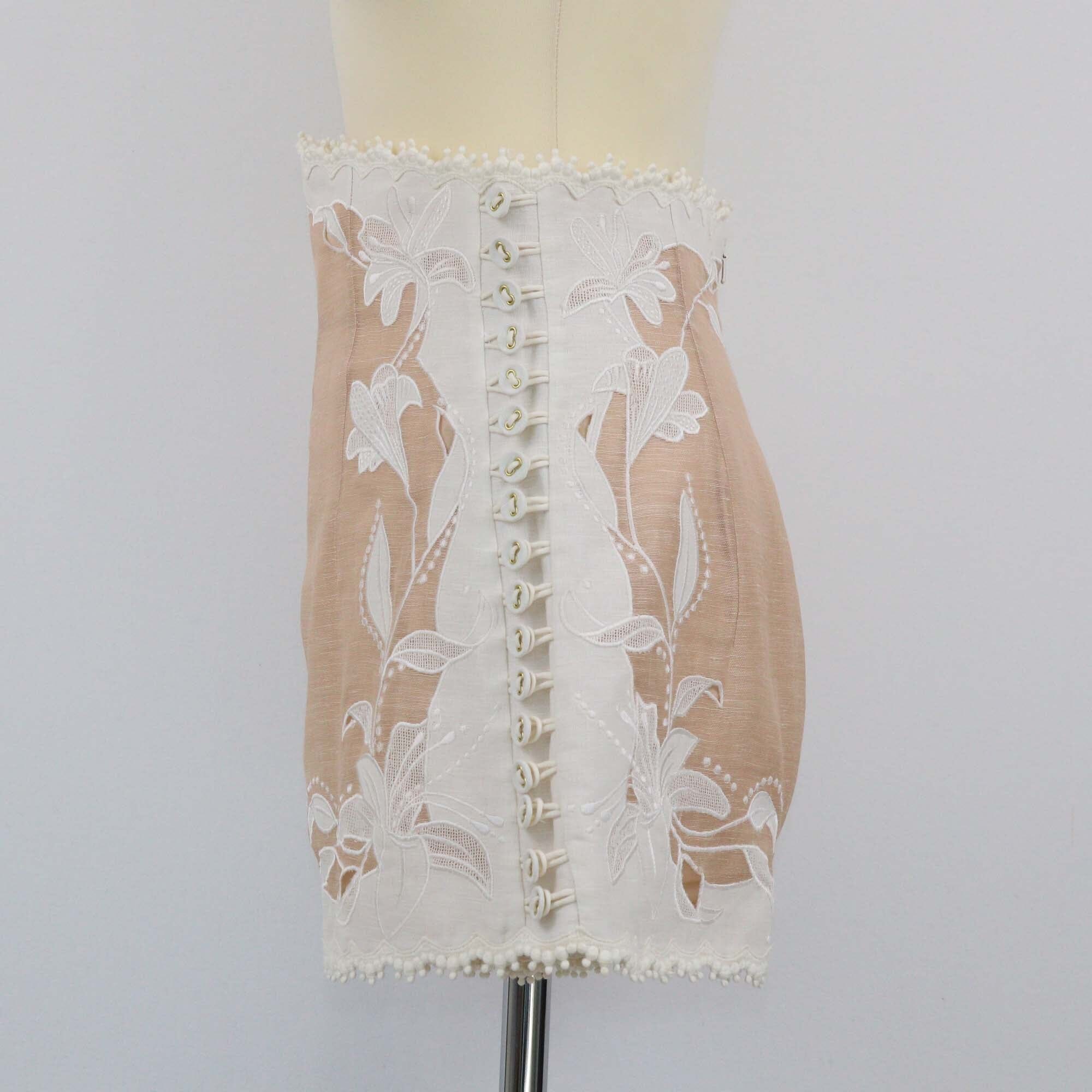 Zimmermann White/Pale Pink Corsage Lily Embroidered High Waist Short Womens Zimmermann 