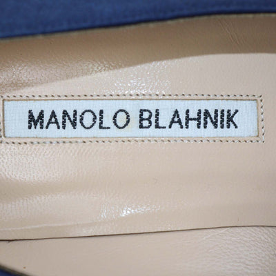 Manolo Blahnik Navy Blue Satin Hangisi Pumps