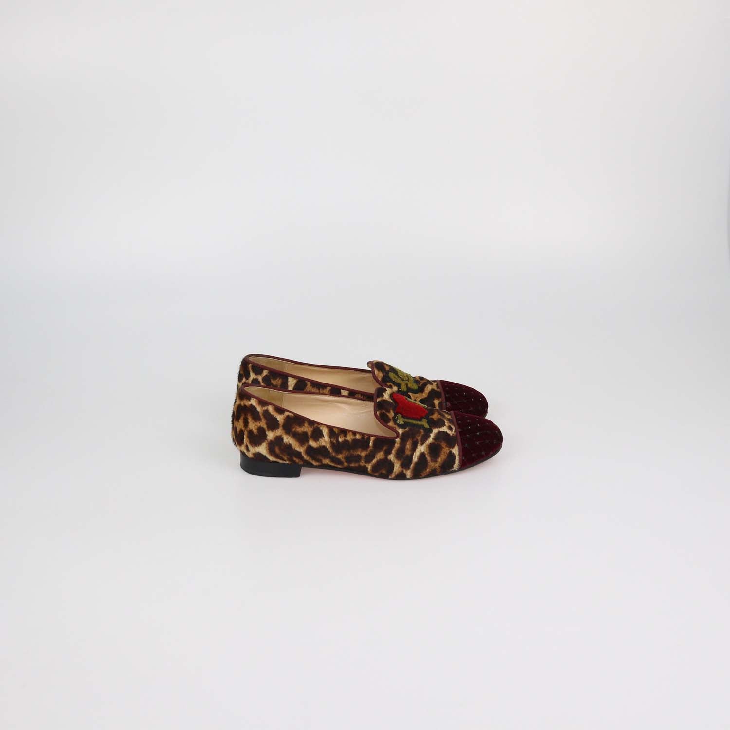 Christian Louboutin Brown/Burgundy Leopard Print Calf Hair and Velvet I Love My Loubies Loafers