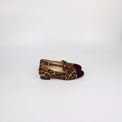 Christian Louboutin Brown/Burgundy Leopard Print Calf Hair and Velvet I Love My Loubies Loafers