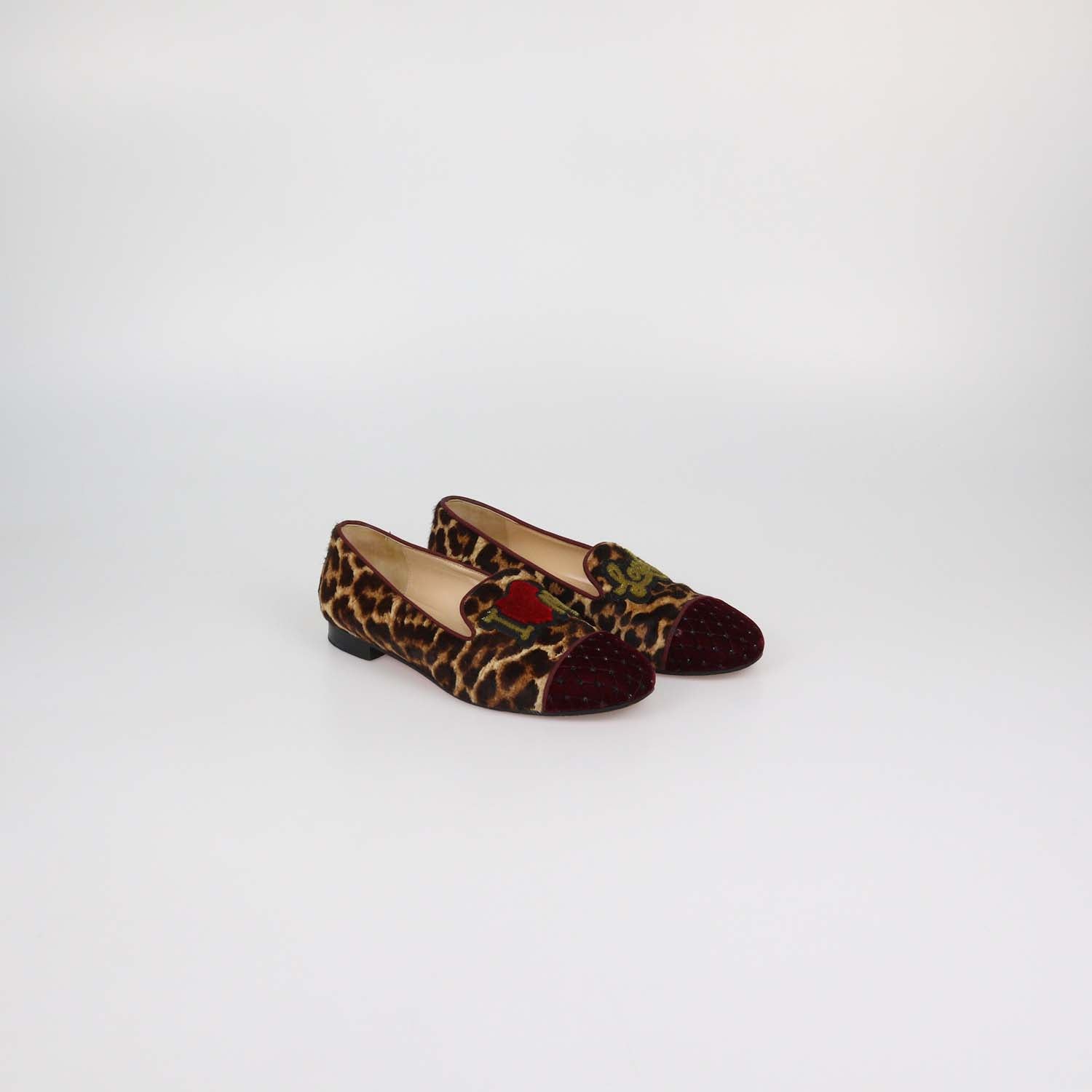 Christian Louboutin Brown/Burgundy Leopard Print Calf Hair and Velvet I Love My Loubies Loafers