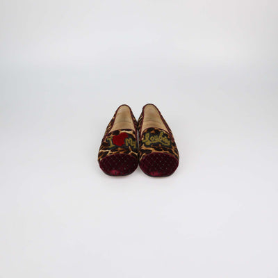 Christian Louboutin Brown/Burgundy Leopard Print Calf Hair and Velvet I Love My Loubies Loafers
