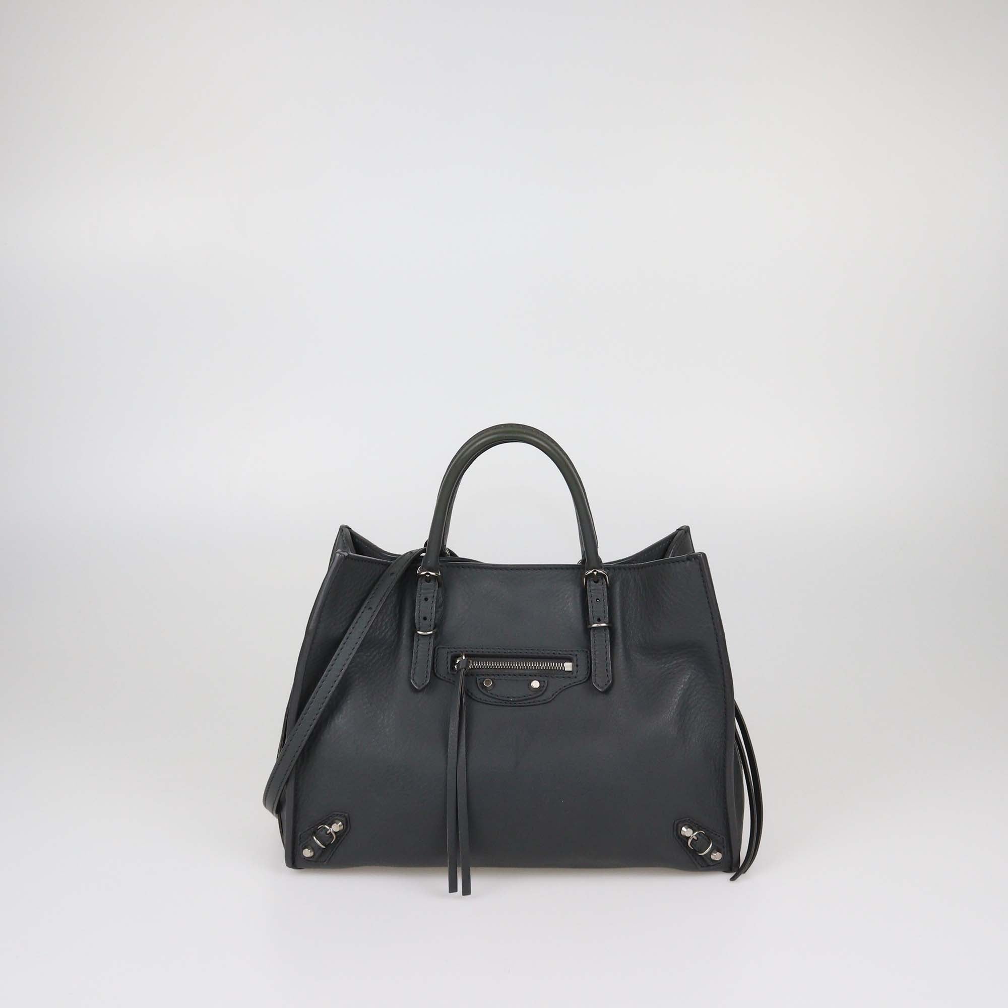 Balenciaga Dark Grey Leather Papier A6 Side Zip Tote