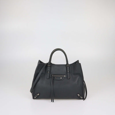 Balenciaga Dark Grey Leather Papier A6 Side Zip Tote