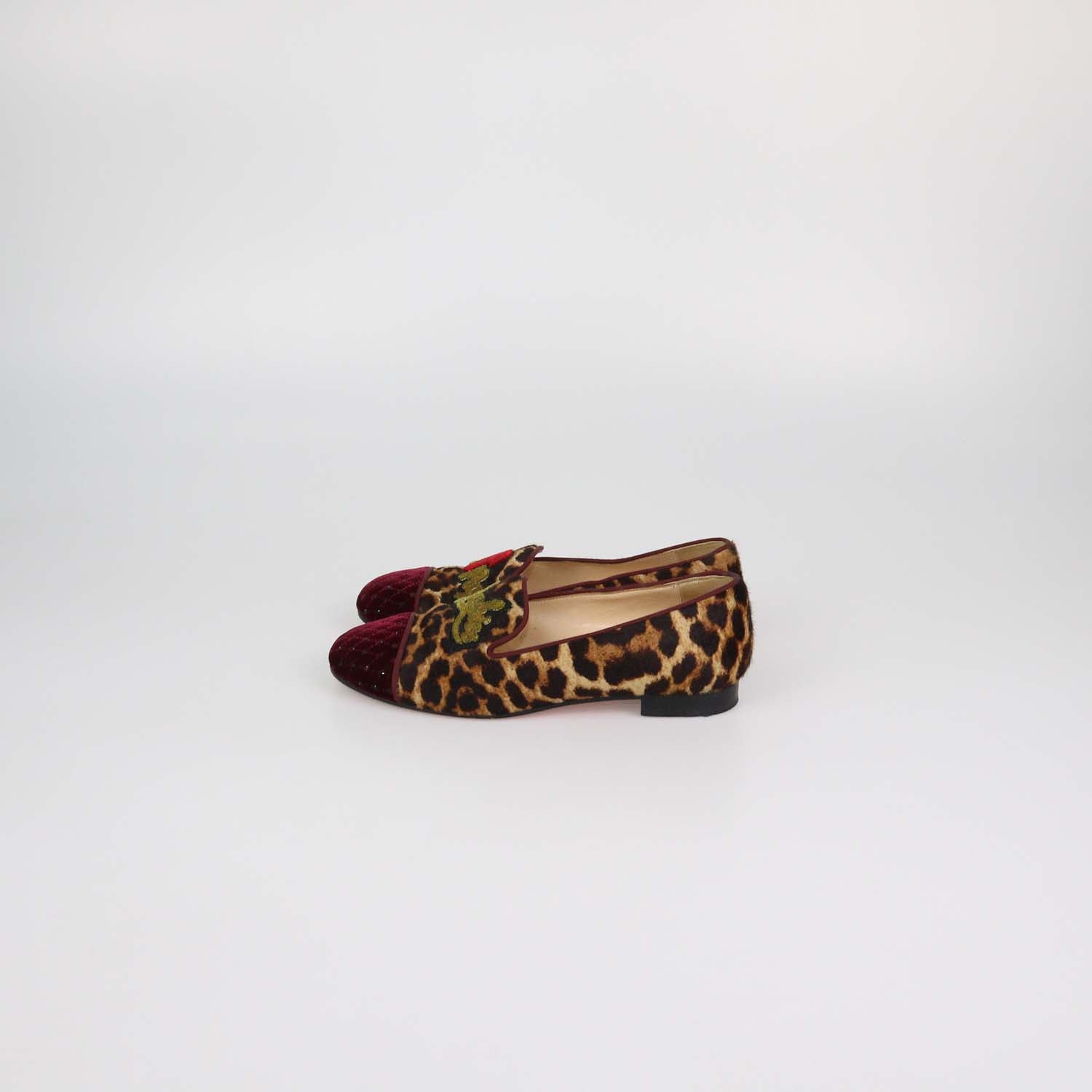 Christian Louboutin Brown/Burgundy Leopard Print Calf Hair and Velvet I Love My Loubies Loafers