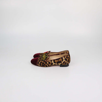 Christian Louboutin Brown/Burgundy Leopard Print Calf Hair and Velvet I Love My Loubies Loafers