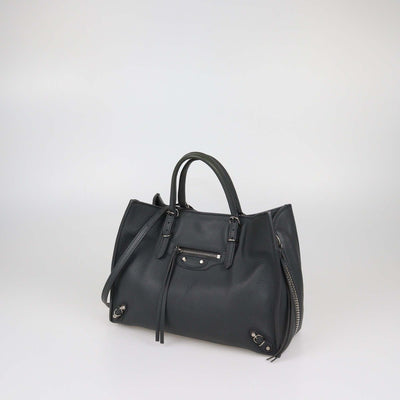 Balenciaga Dark Grey Leather Papier A6 Side Zip Tote
