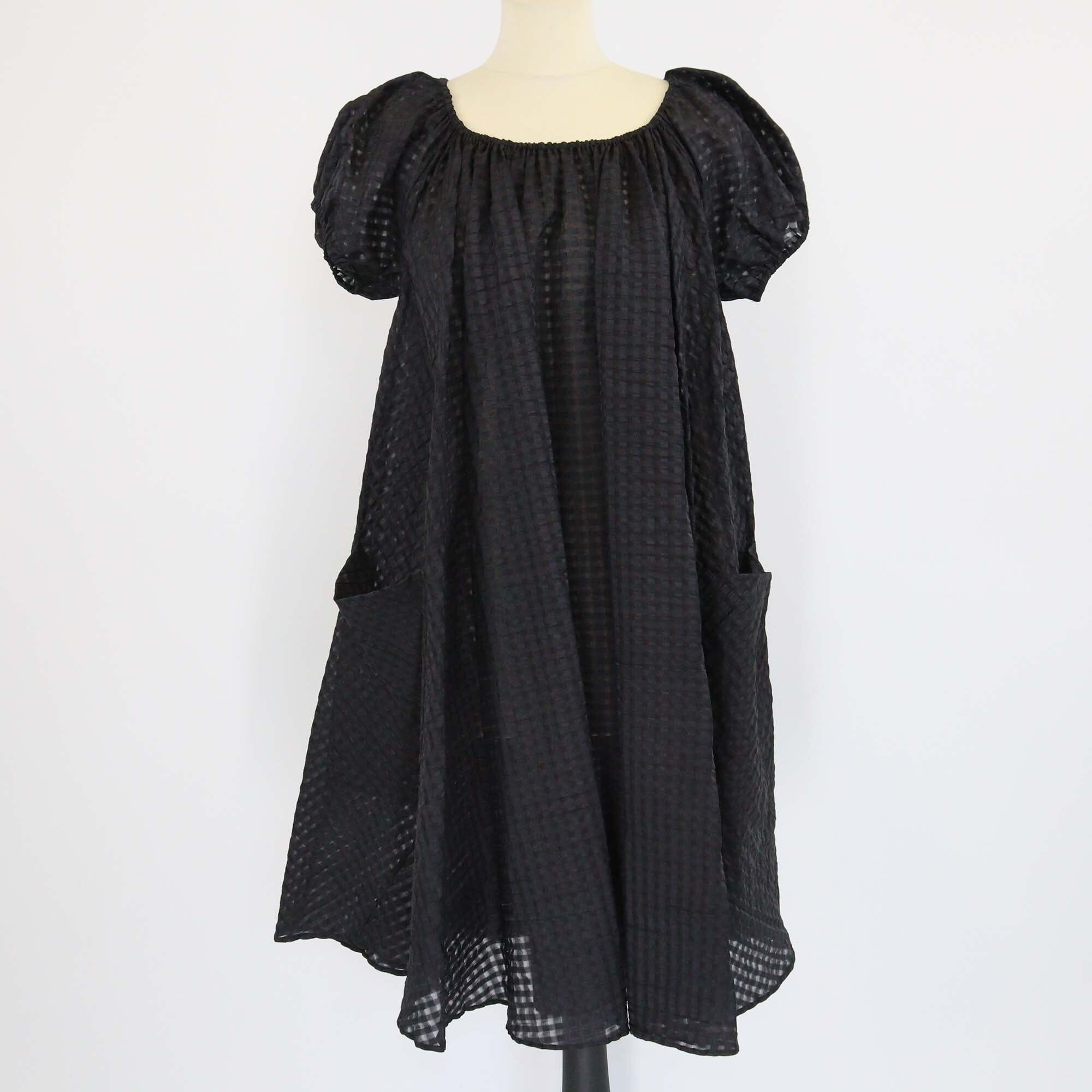 Hermes Black Checkered Short Sleeve Mini Dress Womens Hermes 