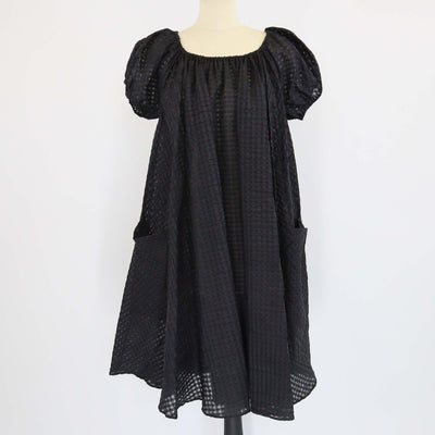Hermes Black Checkered Short Sleeve Mini Dress Womens Hermes 