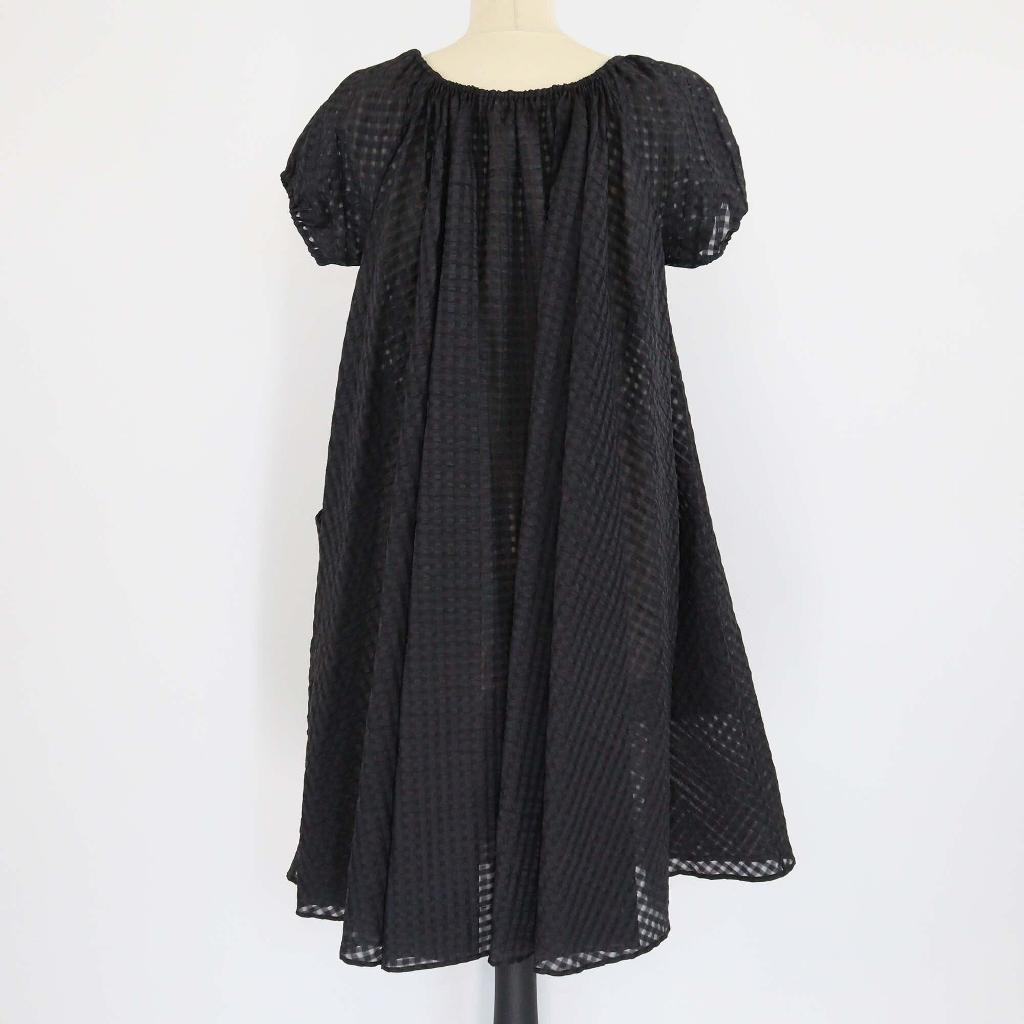 Hermes Black Checkered Short Sleeve Mini Dress Womens Hermes 