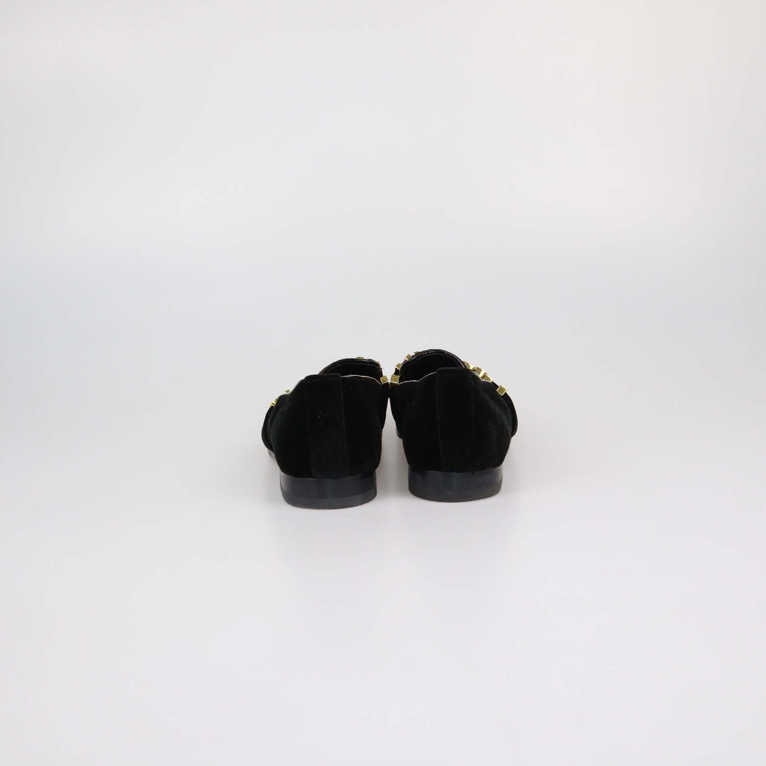 Moschino Black Velvet Metal Logo Slip On Loafers