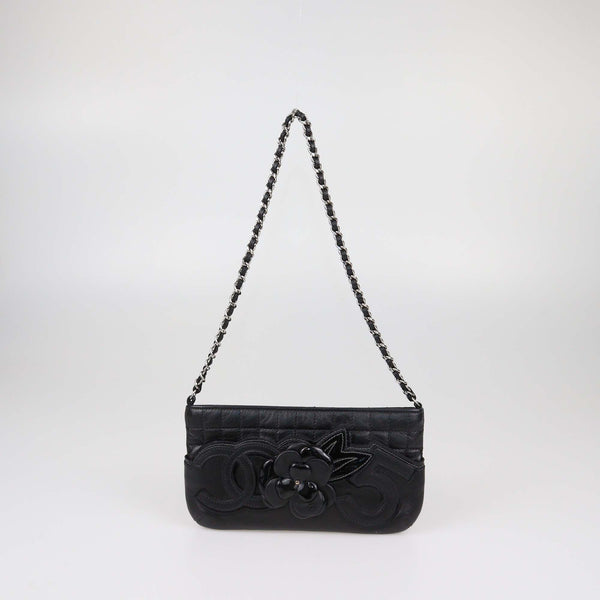 Chanel Black Choco Bar Leather Camellia No.5 Pochette Bag