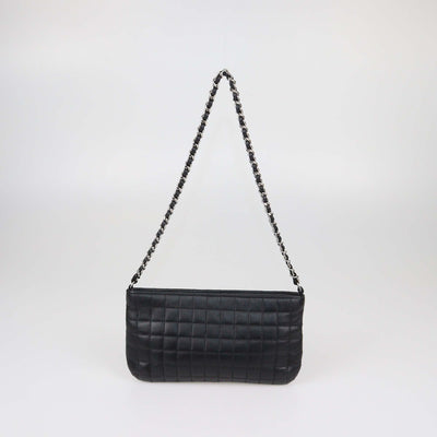Chanel Black Choco Bar Leather Camellia No.5 Pochette Bag