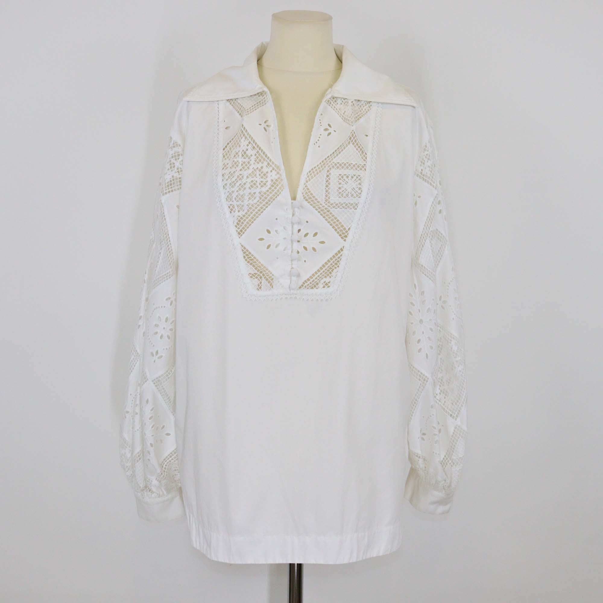 Shona Joy White Cotton Crochet Detail Long Sleeve Blouse