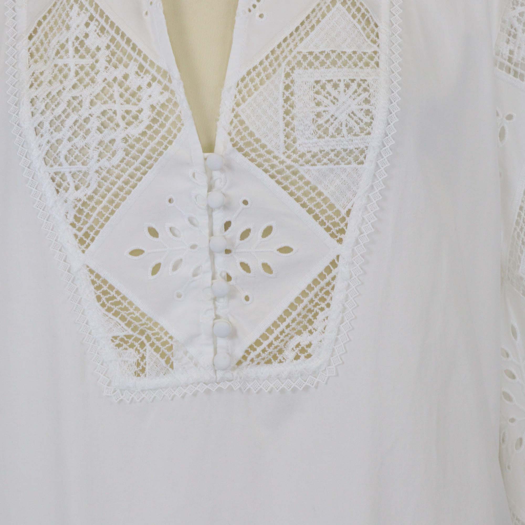 Shona Joy White Cotton Crochet Detail Long Sleeve Blouse