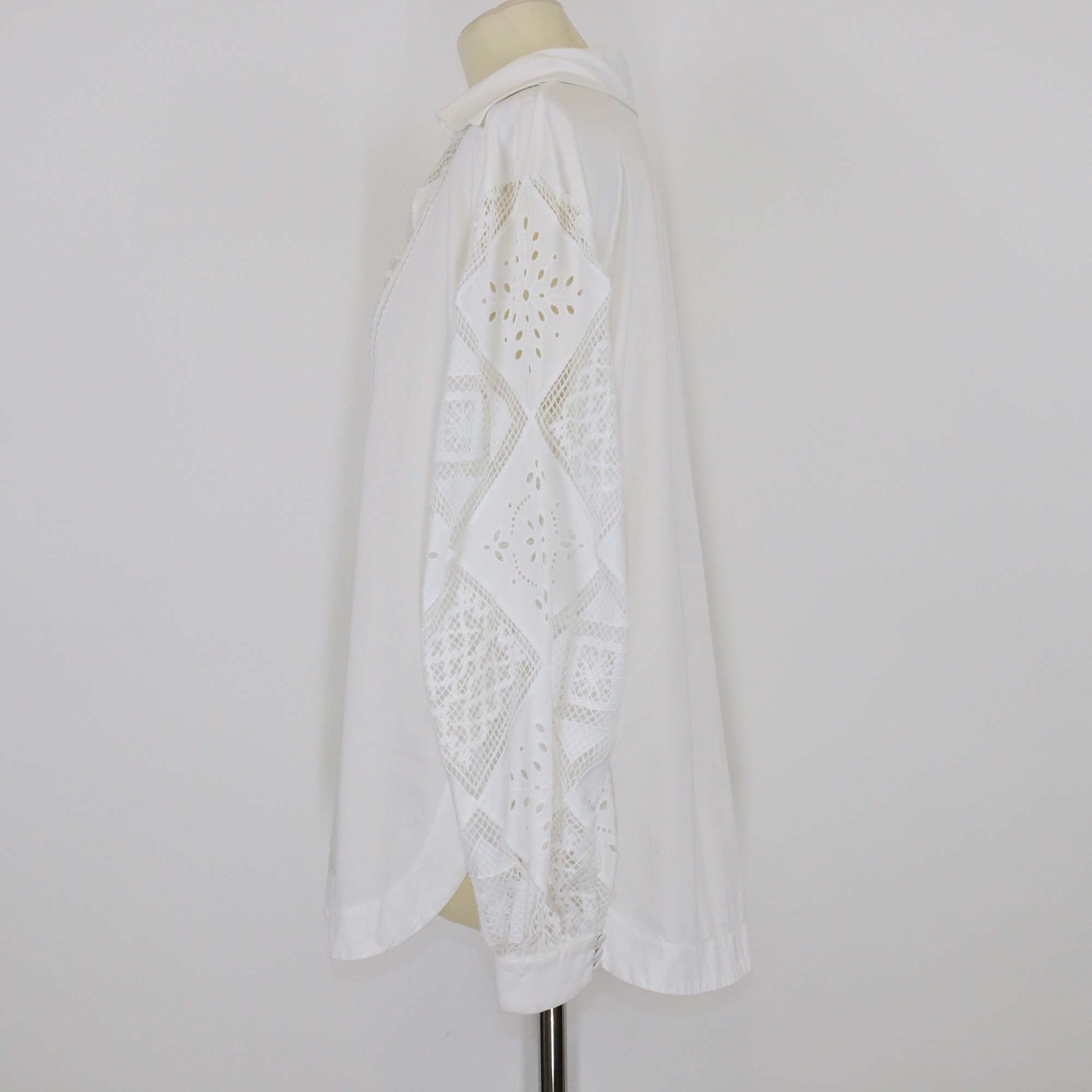 Shona Joy White Cotton Crochet Detail Long Sleeve Blouse
