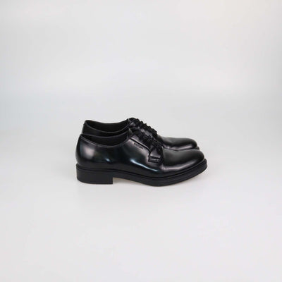 Prada Black Brushed Leather Lace Up Derby Loafers