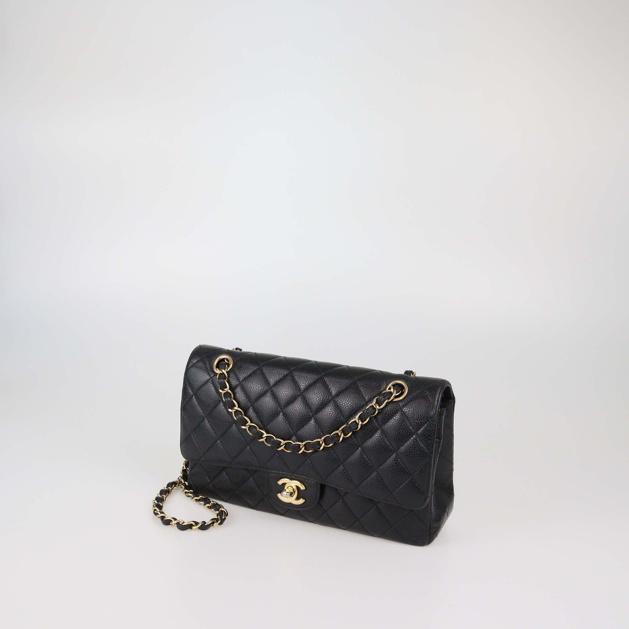 Chanel Black Quilted Caviar Leather Medium Classic Double Flap Bag