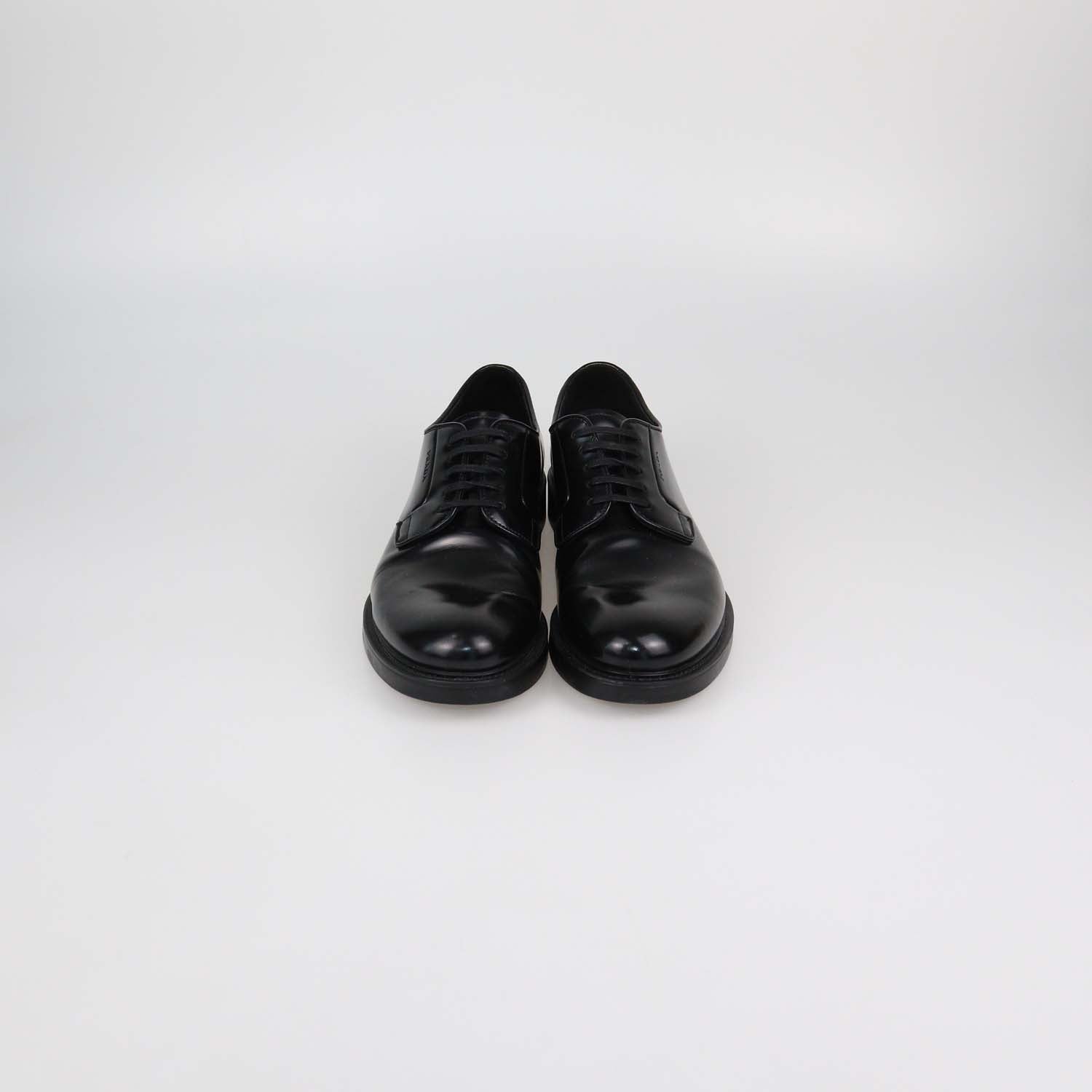 Prada Black Brushed Leather Lace Up Derby Loafers