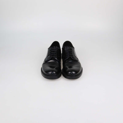 Prada Black Brushed Leather Lace Up Derby Loafers