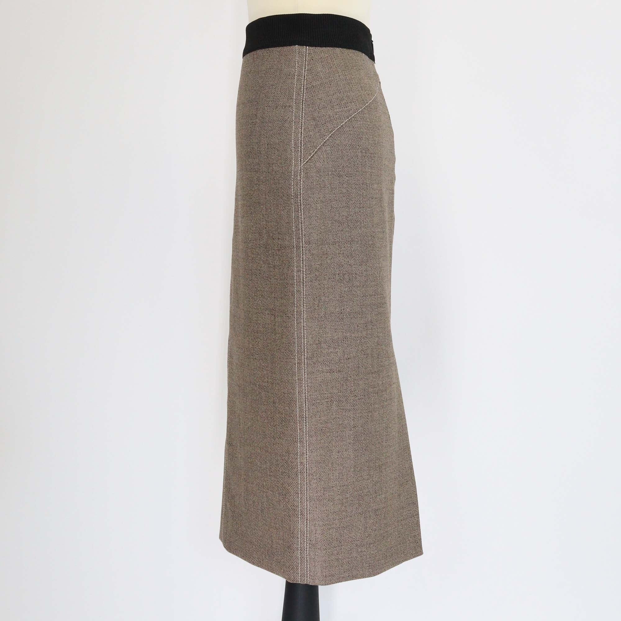 Fendi Black/Beige Logo Knit Waistband Detail Midi Skirt Womens Fendi 
