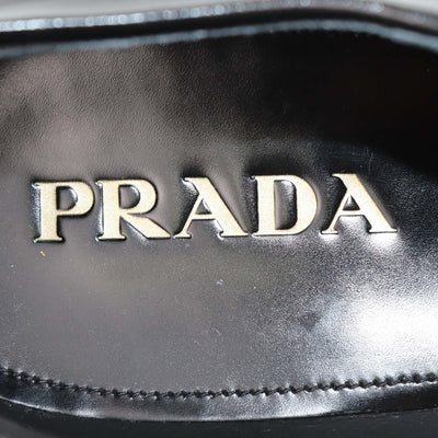 Prada Black Brushed Leather Lace Up Derby Loafers