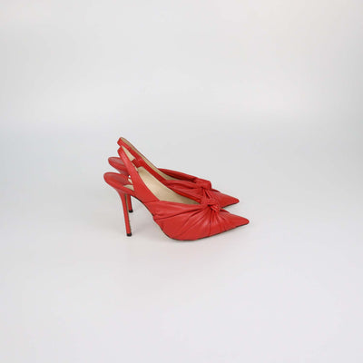 Jimmy Choo Red Leather Knot Slingback Pointed Toe Pumps